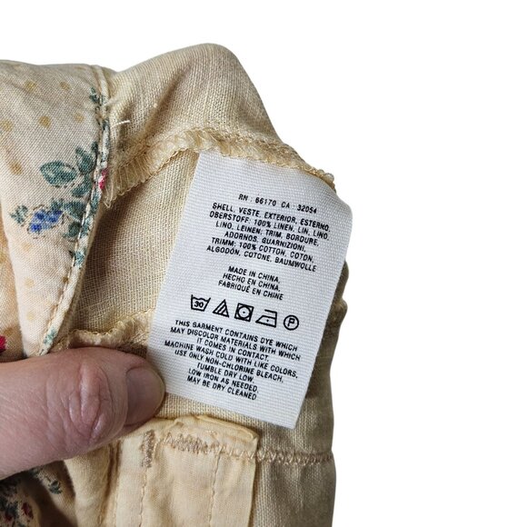 Anthropologie Hei Hei Linen-Blend Wide-Leg Pants Yellow Floral Accents 27 Lace - Picture 4 of 10